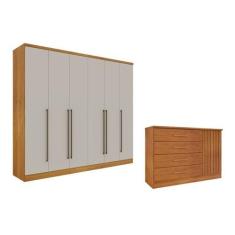 Guarda-roupa 6 Portas Portugal e Cômoda 4 Gavetas Ripado Espresso Móve