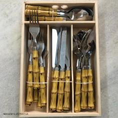 Faqueiro de Aço Inox com Cabo Plástico Bambu 24 peças Bon Gourmet