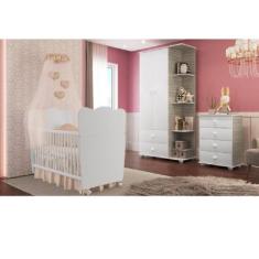 Quarto de Bebê Completo com 1 Berço Cama 1 Roupeiro 1 Cômoda Sol Móvei