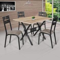 Conjunto de Mesa com 4 Cadeiras Luna Bege/Craqueado Preto/Junco Mantei