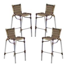 Kit 4 Banquetas Alumínio Alta Com Encosto Para Bar Balcão Edícula Cozinha Capuccino