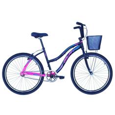 Bicicleta Feminina Aro 26  Beach em Alumínio Preto com Rosa