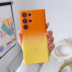 Capa de carga sem fio para Samsung Galaxy S24 S23 S22 S21 Ultra Plus Note20 Capa Gradual Filme de lente magnética de silicone, amarelo laranja, para Galaxy S23 Ultra