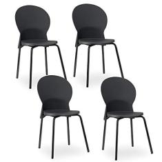 Kit 04 Cadeiras Fixa Base Preta Luna Preto - Lyam Decor