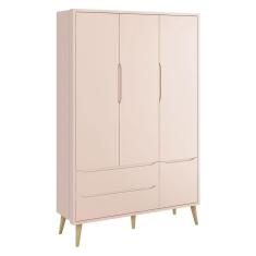 Guarda Roupa Infantil Theo 3 Portas Rosa com Pés Madeira Natural – Reller