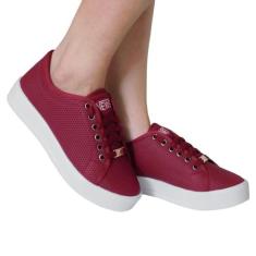 Tênis Casual Feminino Sola Branca Alta Básico Moda Leila Soares, Bordô