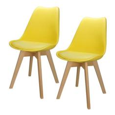 Kit 2 Cadeiras Charles Eames Leda Luisa Saarinen Design Wood Estofada