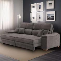 Sofá 3 Lugares Retrátil e Reclinável Nicolas Veludo Grafite