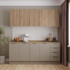 Cozinha Modulada 4 Peças com Tampo com Rodapé 2 Aéreos e 2 Balcões Ipanema CabeCasa MadeiraMadeira Fendi Trama/Acácia