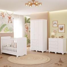 Quarto Bebê Completo Berço Americano Bem 3 em 1 Guarda Roupas 3 Portas Cômoda Junior 100% MDF