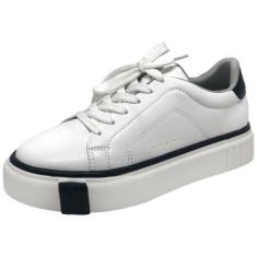 Tenis Feminino Casual Conforto Flatform Cacci, Branco, Preto, 37