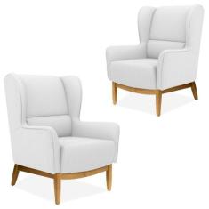 Kit 02 Poltronas Decorativas Para Sala de Estar Milena Base Madeira Ma