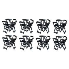 Kit 8 Jogos de Mesa Bistrô de Madeira Dobrável com 3 Banquetas - Preto