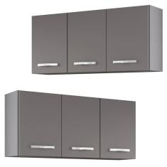 Armários De Cozinha Aéreo 3 Portas 120cm Kit 2 Honduras Cinza - Lumil