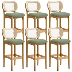 Kit 06 Banquetas Altas Para Cozinha Bancada Sala Tela Betta Fixa L02 Bouclê Oliva - Lyam