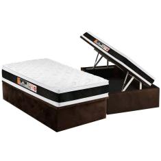Cama Box Baú Solteiro: Colchão Espuma D45 Castor Black e White Air Double Face + Base CRC Suede Brown(88x188)