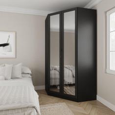 Guarda Roupa de Canto Closet com 6 Prateleiras e Portas de Espelho Reflecta Modular Hera Cabecasa Ma Preto