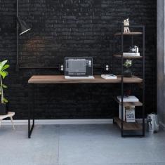 Mesa C-estante Alta 150x64x147cm C-04 Prateleiras Nogal - Est.preta Nogal - Est.preta