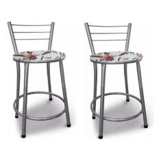 Kit 2 Banco Banqueta Baixa Prata p/ Mesa Cozinha Bar Lanchonete - Move