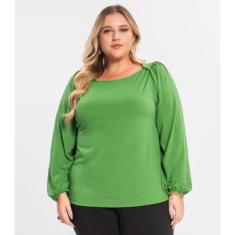 Blusa Plus Size Manga Longa Secret Glam Verde-Feminino