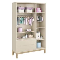 Guarda Roupa Infantil Classic 3 Portas Areia Fosco Com Pés Madeira Natural Reller Móveis Areia Fosco