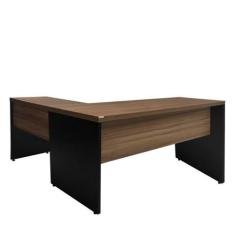 Mesa de Escritório em L cor Nature/Preto (Mesa reta 1,70m + Mesa Auxil