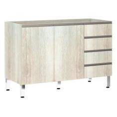 Balcão de Pia sem Tampo para Cozinha 120cm 2 Portas e 4 Gavetas Luci L