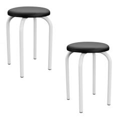 Kit 2 Banquetas Baixas Empilháveis Em Aço Maviê Sintético Preto-branco - Mpozenato
