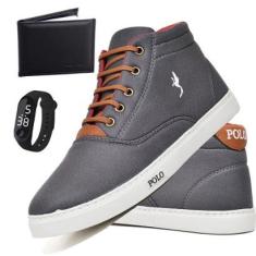 Tênis Casual Masculino Cano Alto + Carteira + Relógio Leve-Masculino