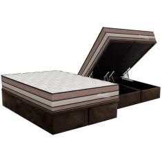 Conjunto Box Baú King Colchão Espuma Orthoflex Molas Ensacadas Masterpocket Seleto Double Face + Base Crc Suede Brown(193x203)