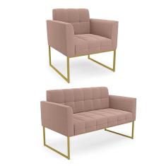 Namoradeira e Poltrona Industrial Dourado Elisa Bouclê Rosê D03 - D'Rossi