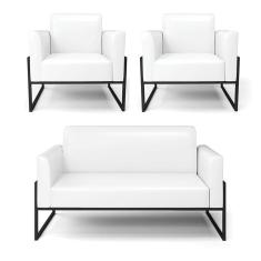 Sofá Namoradeira Com 2 Poltronas Base Industrial Alta Preto Marisa Corano Branco D03 - D\`rossi