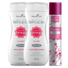 Kit 2 Sabonete Íntimo Líquido Sensação Morango + 1 Desodorante Sedução