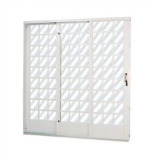 Porta De Correr Aço 3 Folhas Com Vidro Liso Minas Sul Mgm 215cmx160cm Branco