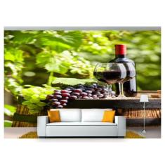 Papel De Parede Barril Vinho Cacho De Uva 3D Al237 - Você Decora