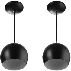 Kit 2 Lustres Pendente Bola Media De Alumínio 23cm Soquete E-27 Preto
