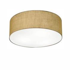 Plafon Cilíndrico Md-3014 Cúpula Em Tecido 50x15cm Palha - Bivolt