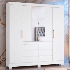 Guarda-Roupa Casal Cádis 4 Portas 6 Gavetas com Espelho Branco - Demóbile