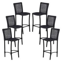 6 Banqueta Cannes Em Alumínio E Corda Náutica Preto