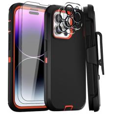 GYJ Capa para iPhone 14 Pro Max 17.0 cm coldre com clipe de cinto com 2 protetores de tela + 2 protetores de lente de câmera, capa de proteção contra quedas de grau militar resistente de corpo inteiro