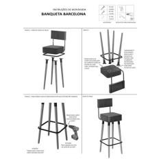 Banqueta Banco Alto Barcelona material sintético Bar Cozinha Pés Madei