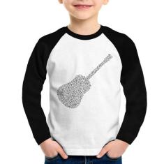 Camiseta Raglan Infantil Violão Notas Musicais Manga Longa - Foca na M