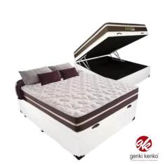 Conjunto Cama Box Baú Casal + Colchão Molas Ensacadas Casal Linha Gold