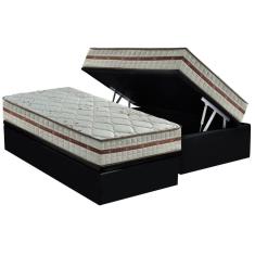 Cama Box Baú Solteiro: Colchão Molas Anjos MasterPocket Ensacadas Classic + Base crc Suede Black(88x188)