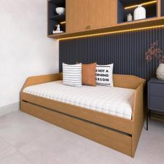 Bicama Solteiro Duo com Cama Auxiliar em Mdf Premium Amendoa - MOVELAR