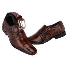 Kit Sapato Social e Cinto em Couro Leoppé Masculino, Marrom, 42