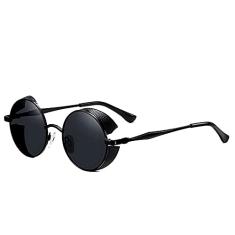 Óculos de Sol Masculino Redondo Steampunk OLEY Proteção Polarizados UV400 Metal Frame Óculos de Sol Vintage (C5)
