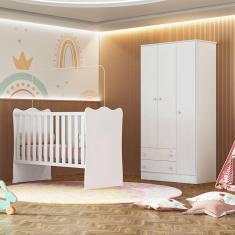 Quarto de Bebê Doce Sonho com Roupeiro 2617 e Berço Simples 1 Qmovi Branco