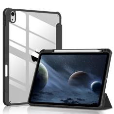 JKSML Capa para iPad 10ª geração 2022, iPad 10ª geração, capa traseira rígida transparente de policarbonato com suporte para lápis, [Suporte Touch ID] Capa fina com três dobras para iPad de 10,9