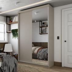 Guarda-roupa Solteiro 100% Mdf Bp com 2 Portas e 1 Espelho Geneve Panna